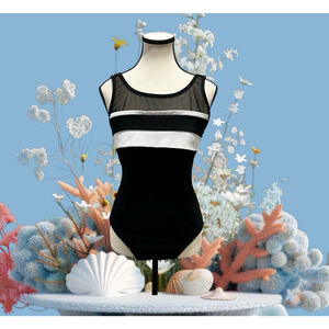 Sirena Vintage One Piece Swimsuit Bathing Suit Women's Small Black White 90s 80s